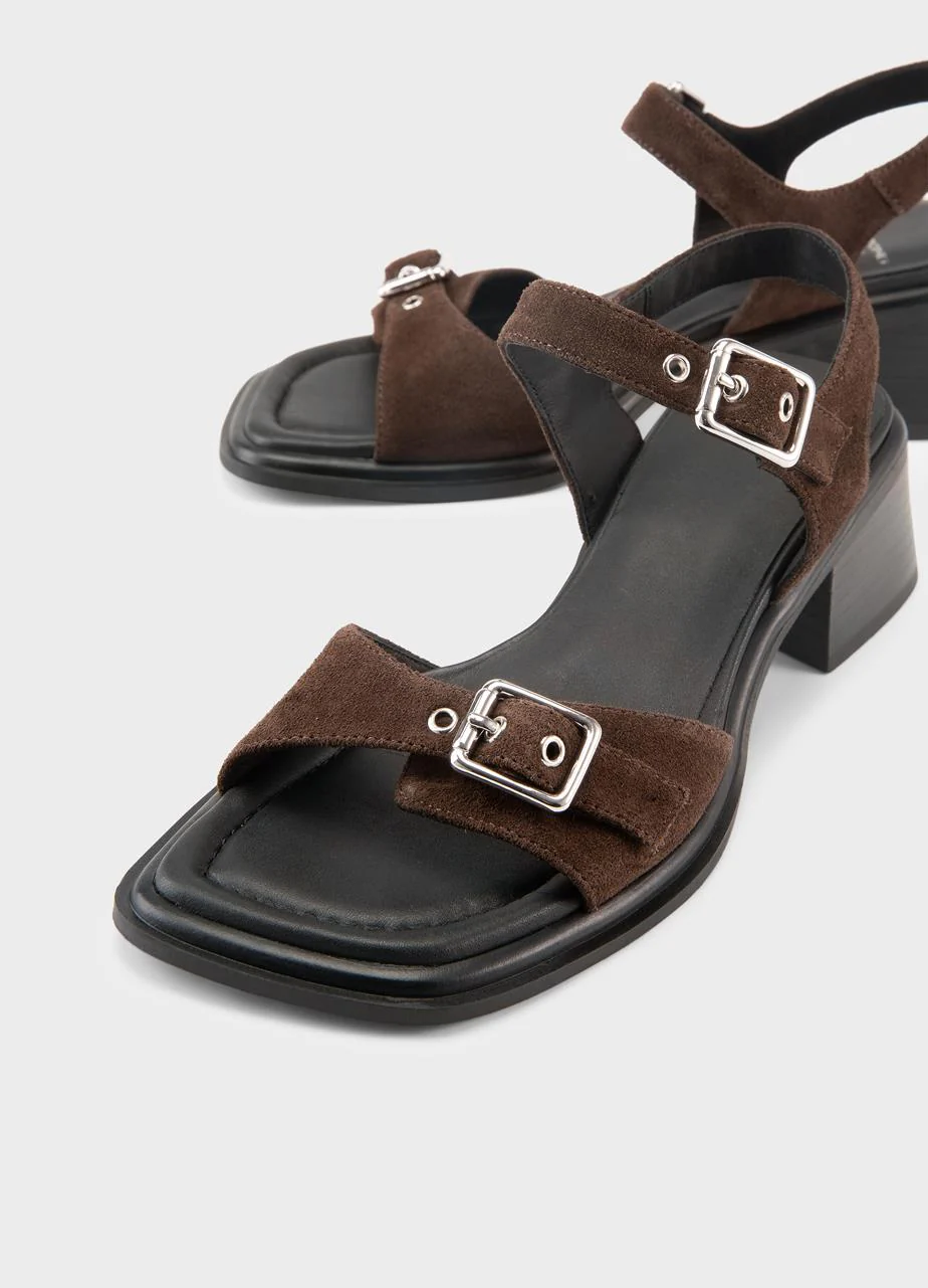 VAGABOND INES SANDAL FRONT BUCKLE BROWN SUEDE - Image 6
