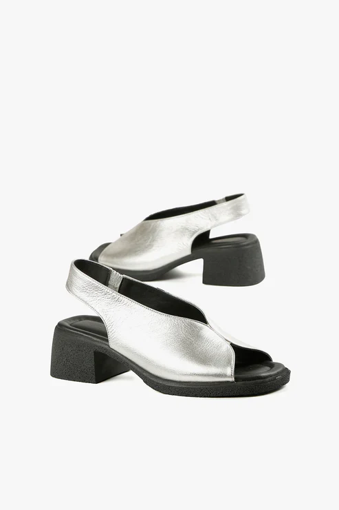 ALL BLACK FOOTWEAR OT LADY SLING BACK SANDALS SILVER - Image 6